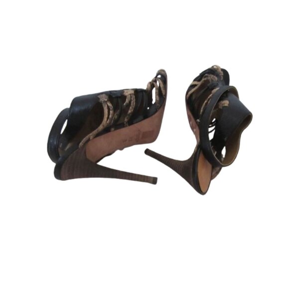 Coach Jody Cage Black Leather & Snake Print High Heel Sandals Size 7.5B - Picture 5 of 8
